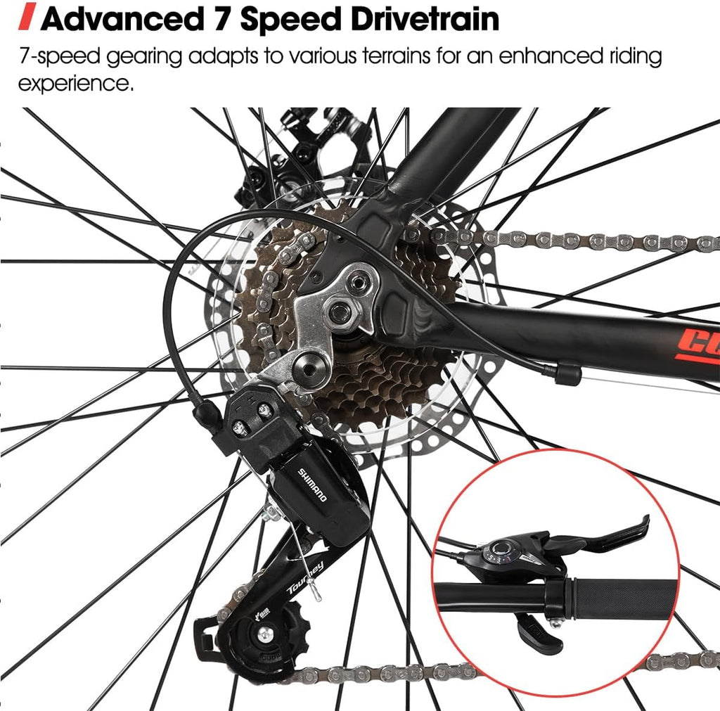 HILAND 700C Road Hybrid Bike, 7 speeds Bikes Urban City Commuter Bicycle with Disc Brake for Men Women Adult Comfortable Bicycle