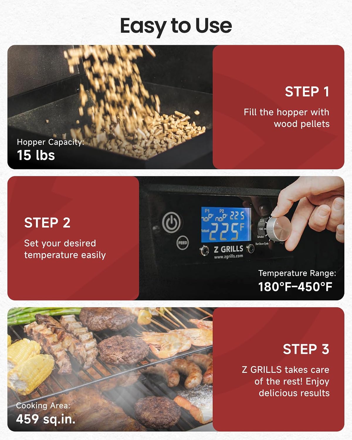 Z GRILLS Wood Pellet Grill & Smoker, PID V3.0 Controller, Meat Probe, 8 in 1 Outdoor BBQ Grill Auto Temperature Control, 459 Sq in Black, 450A