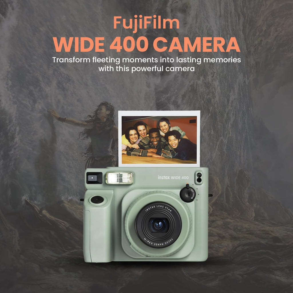 FujiFilm Instax Wide 400 Instant Camera Bundle - Includes Twin Pack Wide Frame Film, BluebirdSales Protective Carrying Case, Cleaning Cloth, and 4 AA Batteries - Portable - Perfect for Travel & Events