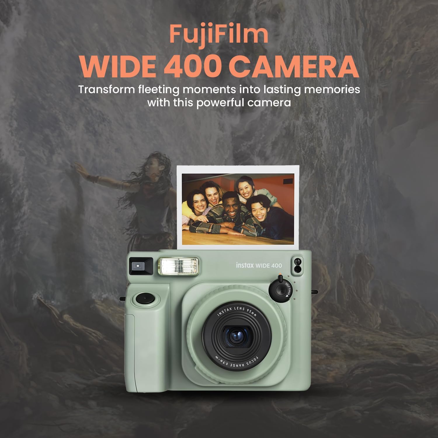 FujiFilm Instax Wide 400 Instant Camera Bundle - Includes Twin Pack Wide Frame Film, BluebirdSales Protective Carrying Case, Cleaning Cloth, and 4 AA Batteries - Portable - Perfect for Travel & Events