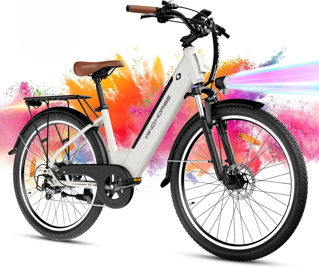 WINDHORSE 26' Electric Bike for Adults 20MPH & 30-50 Miles Range, Shimano 7-Speed, 468WH Removable Battery Commuter Ebike with 750W Peak Motor, Front Suspension, Rear Rack, Fenders, UL2849 Certified