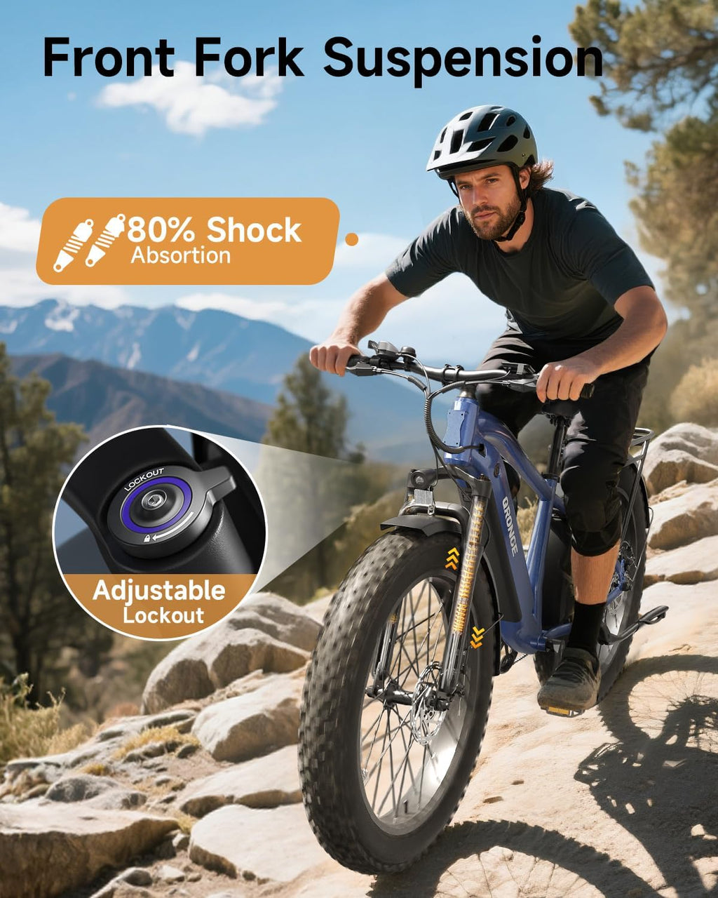 QRONGE Electric Bike for Adults 1800W Peak, Adult Electric Bicycles, 26' Fat Tire Ebike, 28MPH(PAS Mode) Electric Mountain E Bike, Up to 70 Miles, 7 Speed