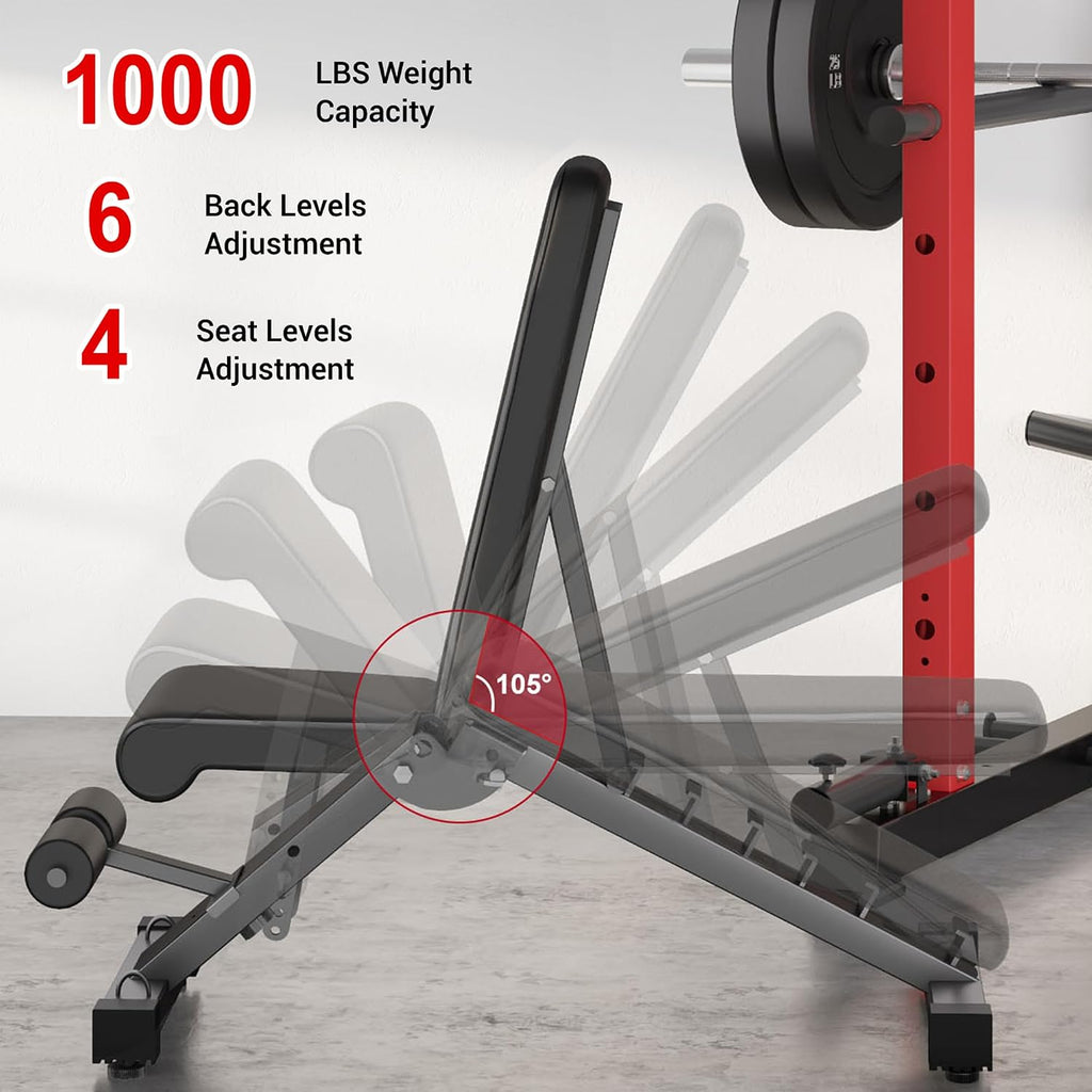 S1-V4 Smith Machine, 2000LBS Power Cage with Cable Crossover System, All-in-One Squat Rack with Smith Bar, Strength Training Equipment for Hone Gym