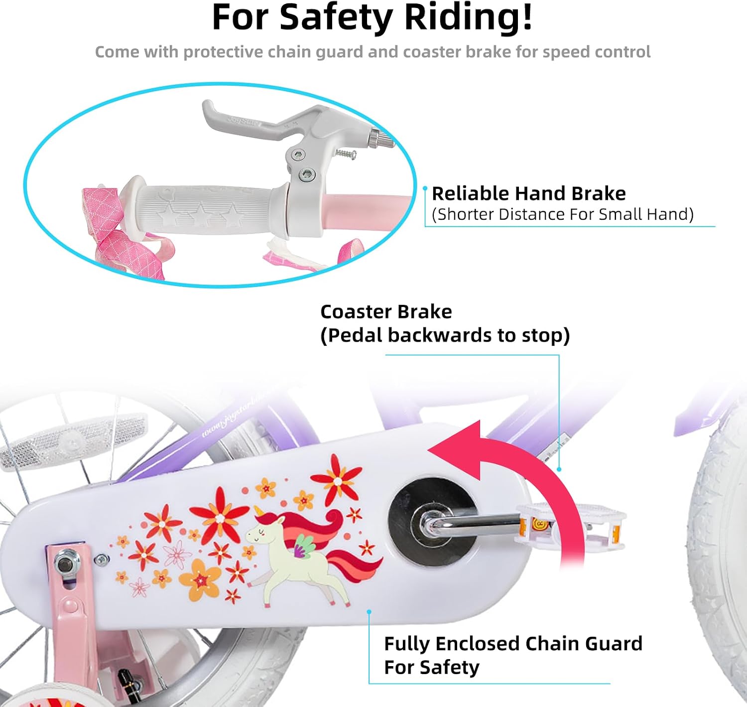 JOYSTAR Unicorn Kids Bike for Girls Ages 2-9 Years Old, 12 14 16 18 Inch Kids Bike with Training Wheels, Doll Seat, Streamers and Basket, Toddler Girl Bicycle, Multiple Colors