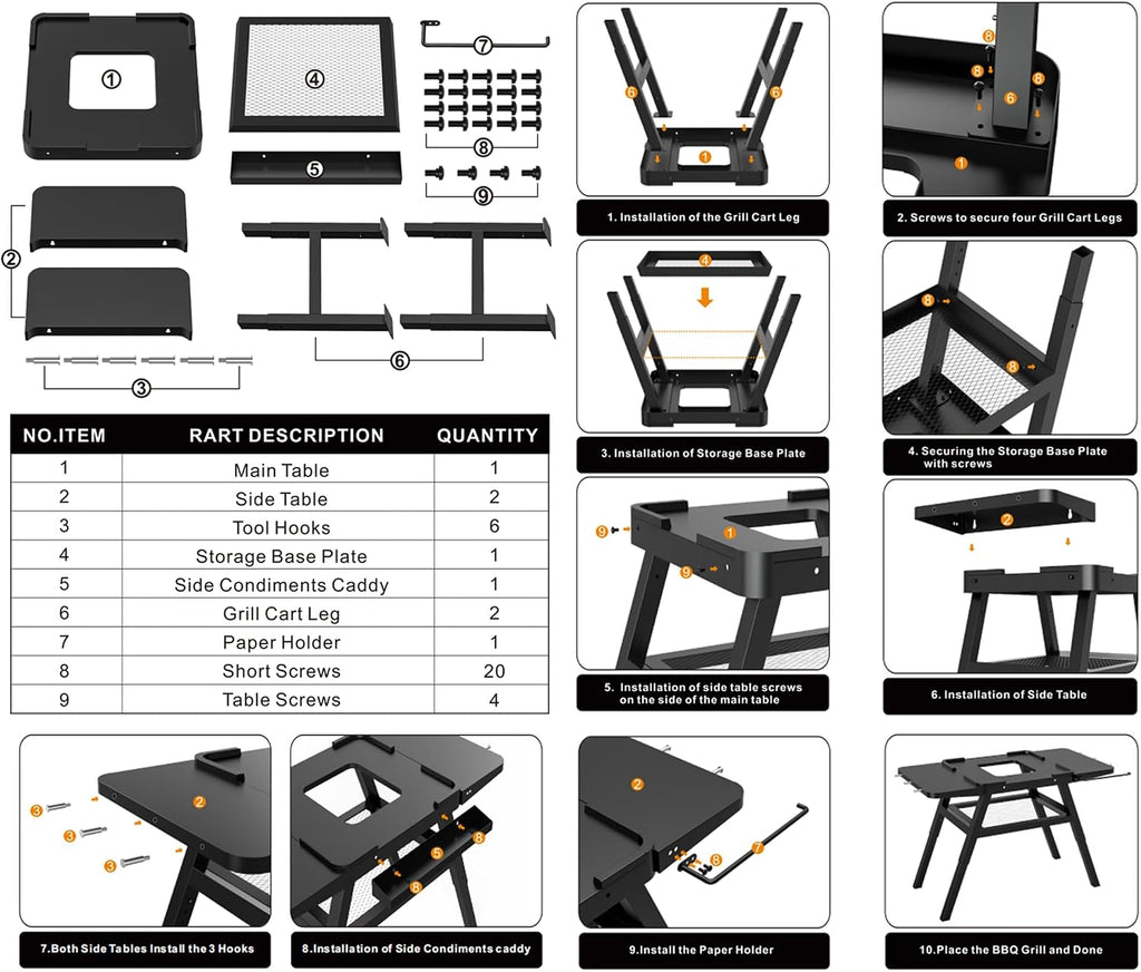 Grill Stand for Ninja Woodfire Outdoor Grills, Portable Adjustable Grill Cart Table for Ninja XSKUNSTAND OG700 OG800 OG900 OO101 Series & for Artisan MO201 Pizza Oven Stand Accessories with Shelves
