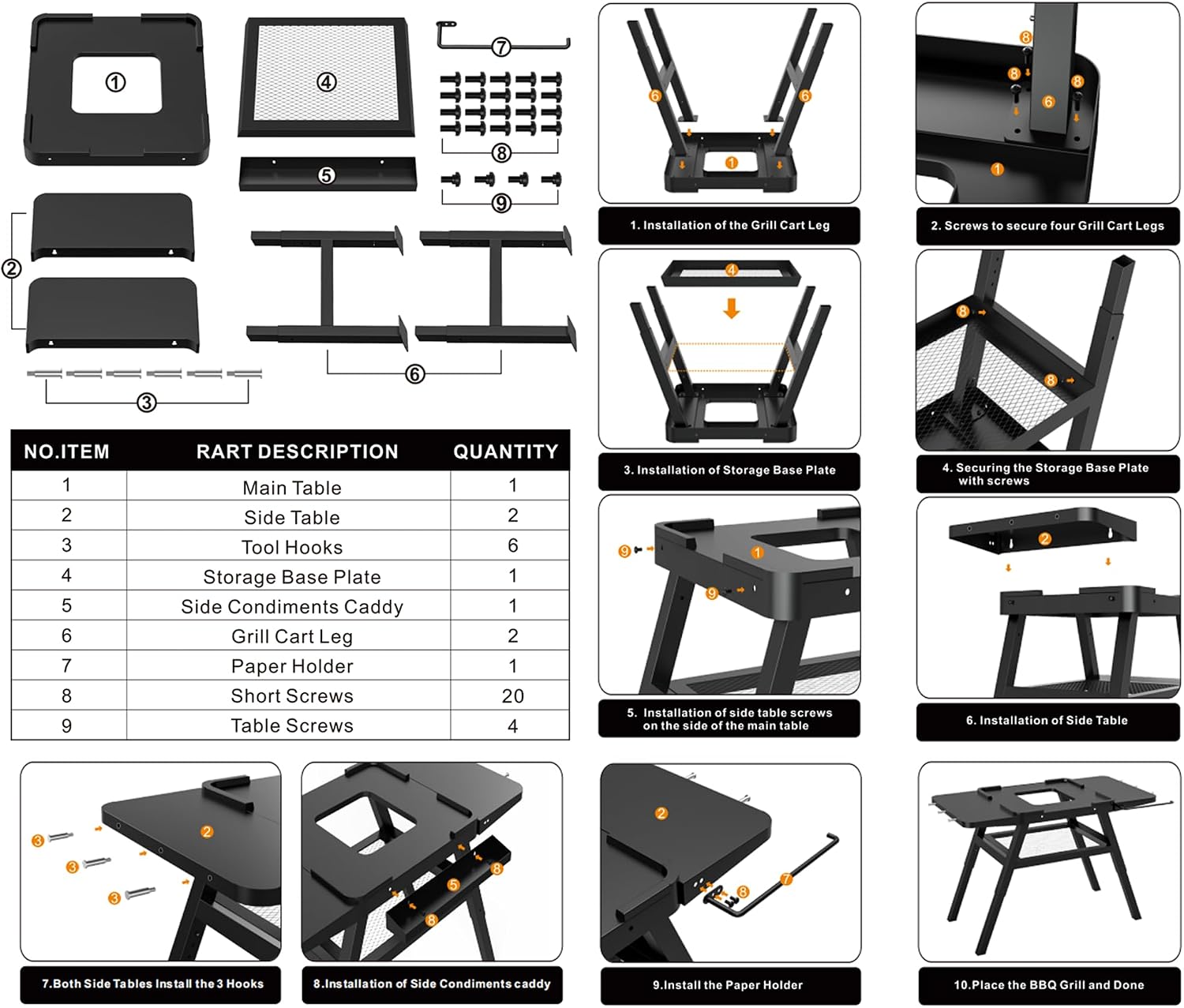 Grill Stand for Ninja Woodfire Outdoor Grills, Portable Adjustable Grill Cart Table for Ninja XSKUNSTAND OG700 OG800 OG900 OO101 Series & for Artisan MO201 Pizza Oven Stand Accessories with Shelves