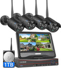 Hiseeu Home Security Camera System, 24/7 Recording Wired Plug-in Powered 4Pcs 5MP Outdoor Cameras, 10.1' LCD 16CH 8MP NVR&Monitor, One-Way Audio, Motion Detection, 1TB HDD, 2.4G/5G Wireless WiFi Pro