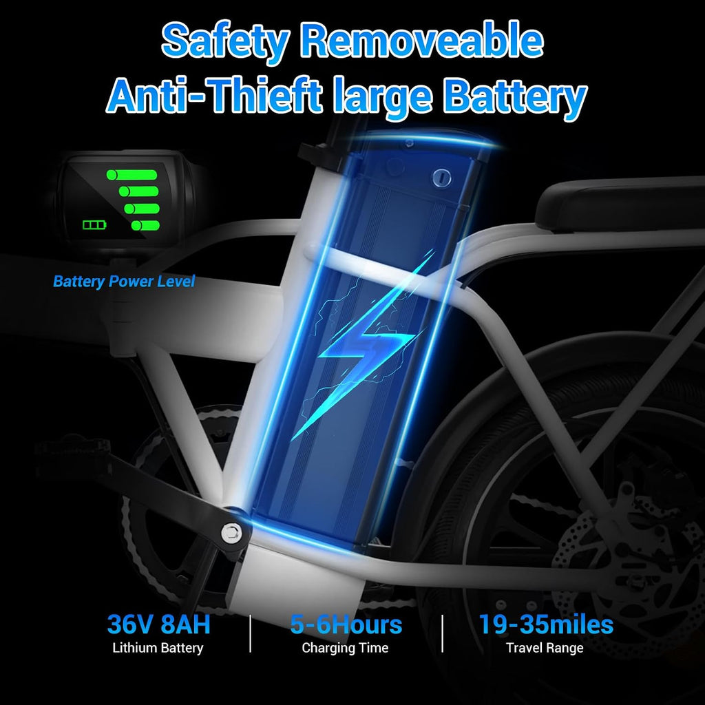 SEHOMY 2-Seat Electric Bike for Adults 630W Peak Motor, 25MPH Folding Ebike, 16' Adults Electric Bicycles with 30° Uphill, 288WH Removable Battery, 35 Miles Long Range, Commuter E Bikes Teens 14+