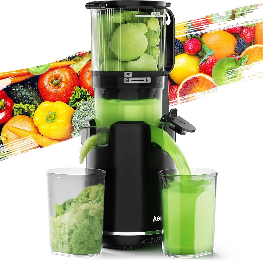 Cold Press Juicer, 5.3' Extra Large Wide Mouth, Aeitto Slow Juicer Machines, Professional Juice Extractor Machine,Self Feeding