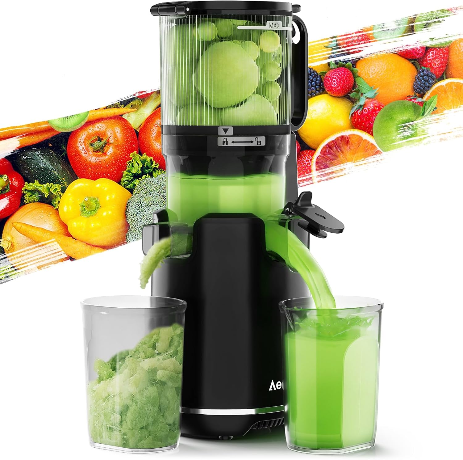 Cold Press Juicer, 5.3' Extra Large Wide Mouth, Aeitto Slow Juicer Machines, Professional Juice Extractor Machine,Self Feeding