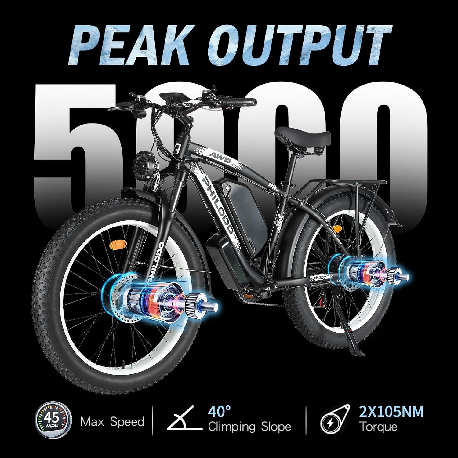5000w Dual Motor E-Bike 60V Electric Bike for Adults,45 MiIe P-Hour Full Suspension Hydraulic Disc Brakes EBike,26/24x4 Fat Tires Mountain Bikes for All Terrain Snow/Sand
