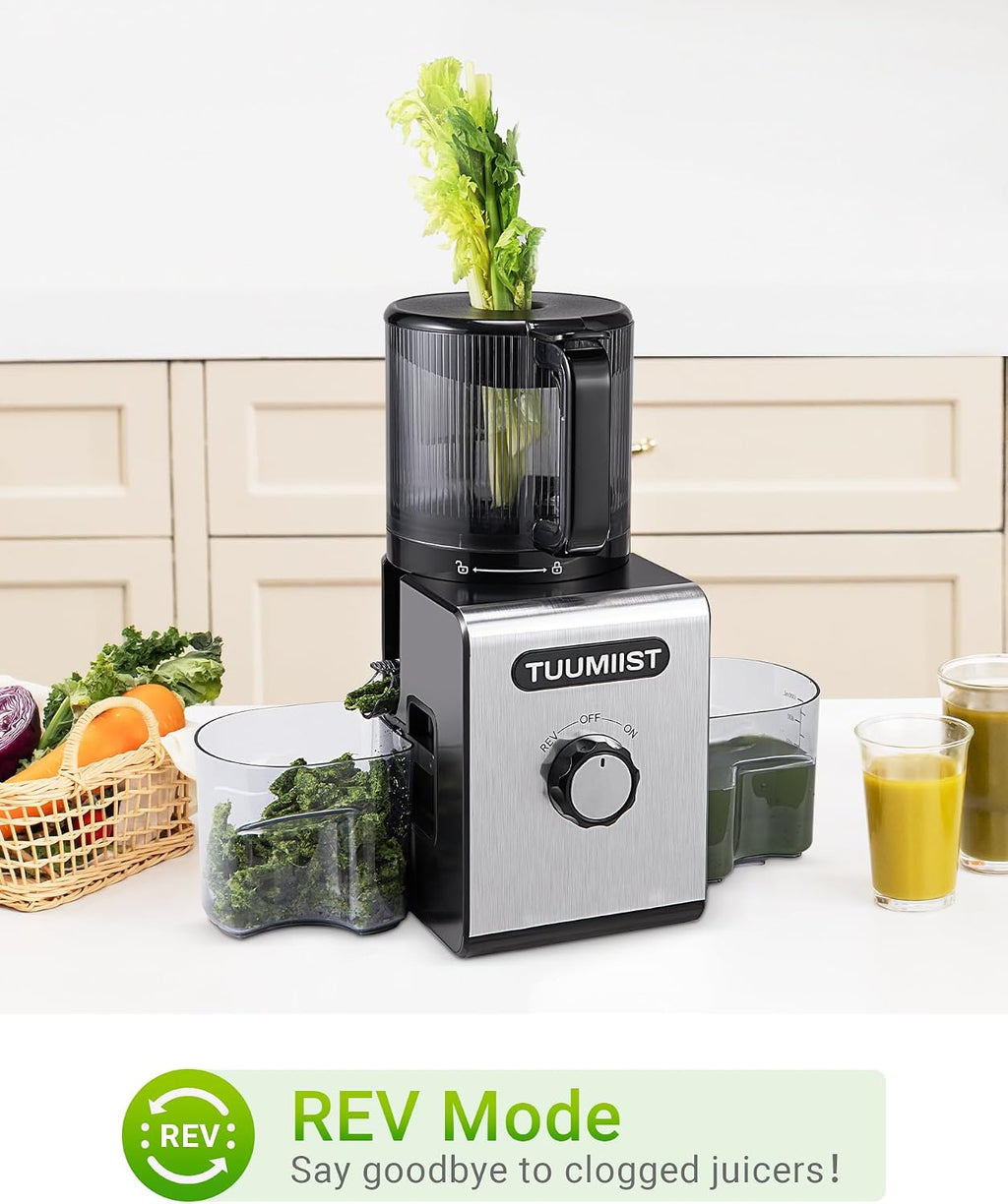 Cold Press Juicer Machine, 6.5' Large Feed Chute Masticating Extractor, Easy to Clean for Whole Fruits & Vegetables, High Yield