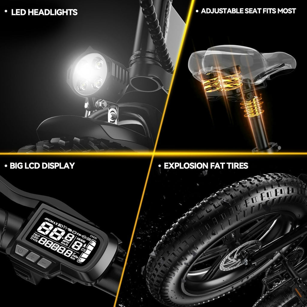 1000 Peak Electric Bike for Adults,up 80 Miles Removable Battery Ebike, 20' Electric E Bike with 7-Speed,Adult Electric Bicycles for Commute Beach Snow All Terrain