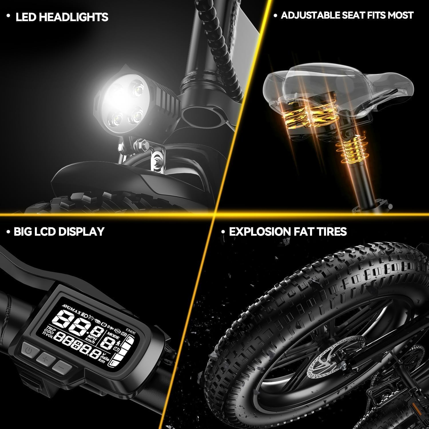 1000 Peak Electric Bike for Adults,up 80 Miles Removable Battery Ebike, 20' Electric E Bike with 7-Speed,Adult Electric Bicycles for Commute Beach Snow All Terrain