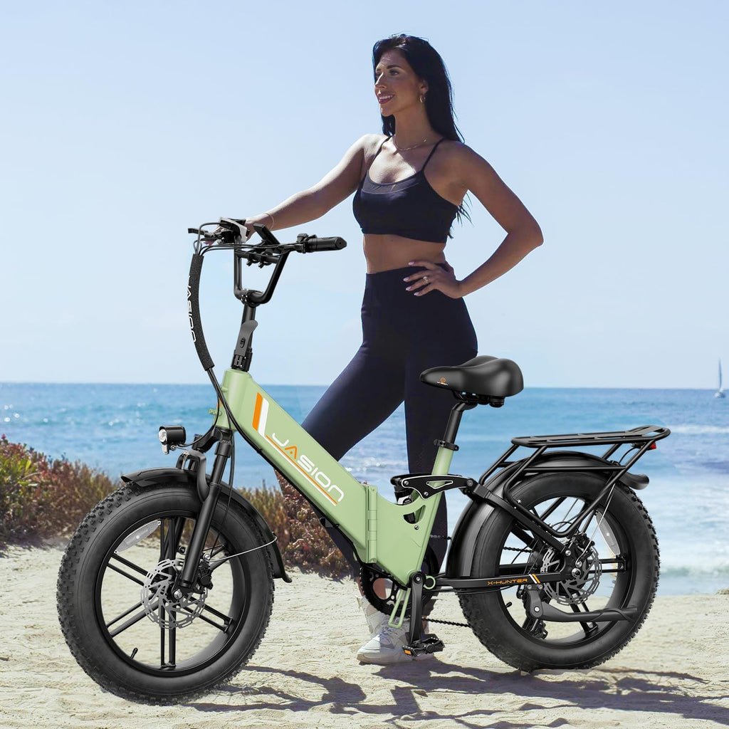 Jasion X-Hunter ST Foldable Electric Bike, 20' Fat Tire, 71Miles & 30+MPH Ebike, 1400W Peak Motor, 624WH Removable Battery, Full Suspension E-Bike for Adult, Step-Thru & Hydraulic Disc Brakes Bicycles