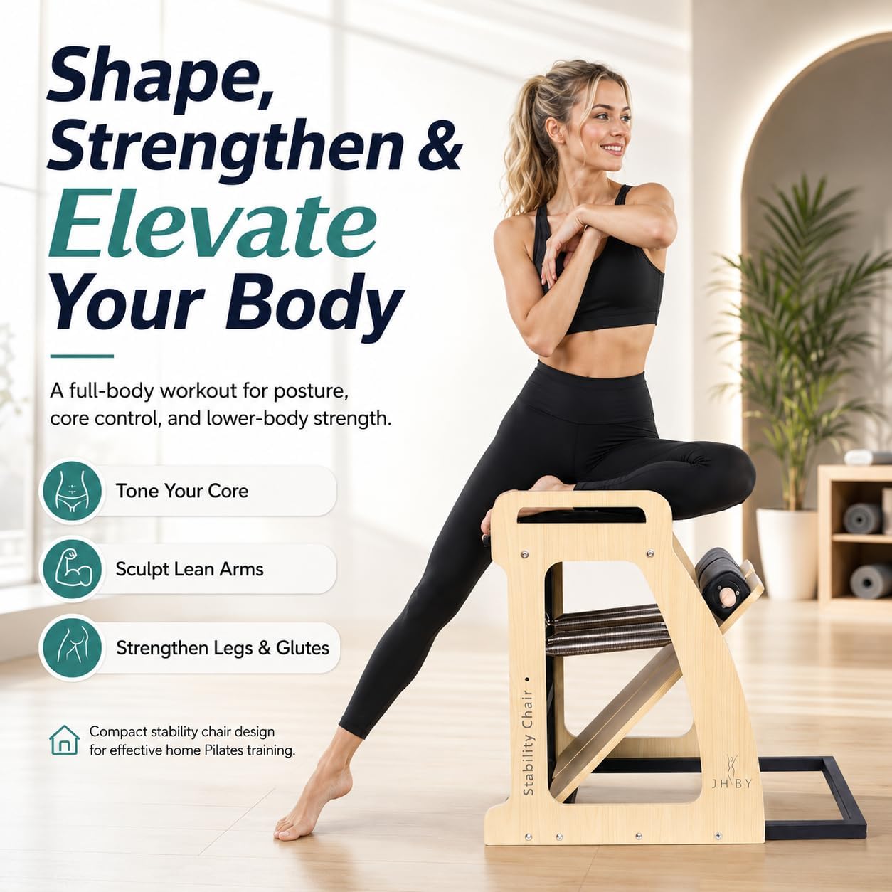Pilates Chair, Pilates Chair for Home Workouts, Sturdy Metal Frame, Pilates Stability Chair, Yoga Fitness Trainer, Pilates Reformer Machine (Black)