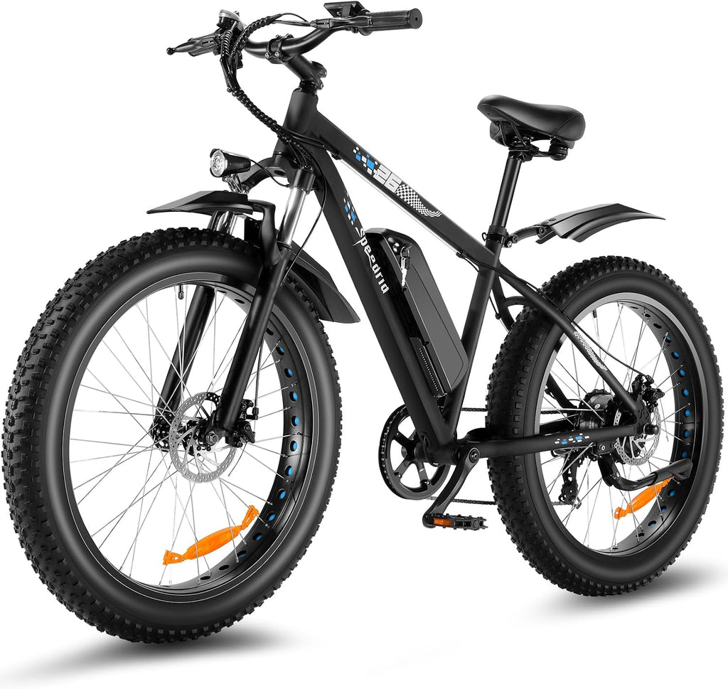 Electric Bike 26' Fat Tire Electric Bike for Adult, 20mph Peak 750W 48V 10.4/ 13Ah Removable Battery Electric Mountain Bike, Commuting Off Road Ebike 7 Speed & Front Suspension Fast Charge