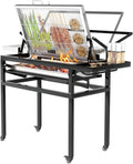 Rotating Grill, BBQ Charcoal Grill with Cart, 360° Rotating Blazefor Flip, Charcoal Flip Grill Blaze for Barbecue, Detachable Grid Stand-Up with Wheels and Adjustable Steel Frame
