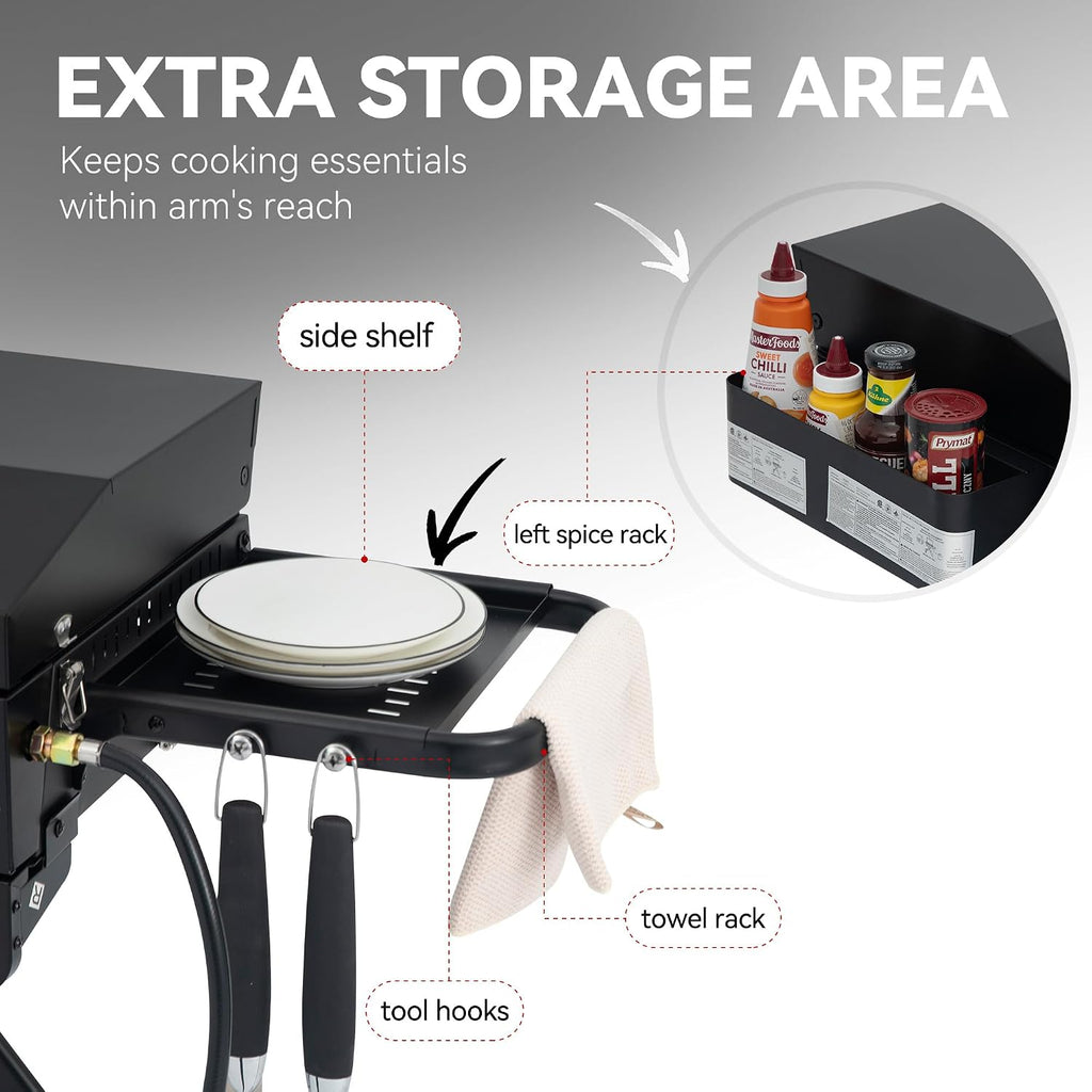 Royal Gourmet PD3001 3-Burner Propane Gas Griddle with Collapsible Stand, 23-Inch Portable Griddle with Side Table & 314 Sq. In. Cooking Area for Camping, Tailgating, Backyard & Patio, Black