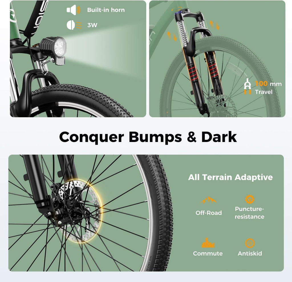 Jasion EB5 Electric Bike for Adults with 1000W Peak Motor,Removable Battery Commuting Electric Mountain Bike,Up to 40Miles,7-Speed and Front Fork Suspension Ebike