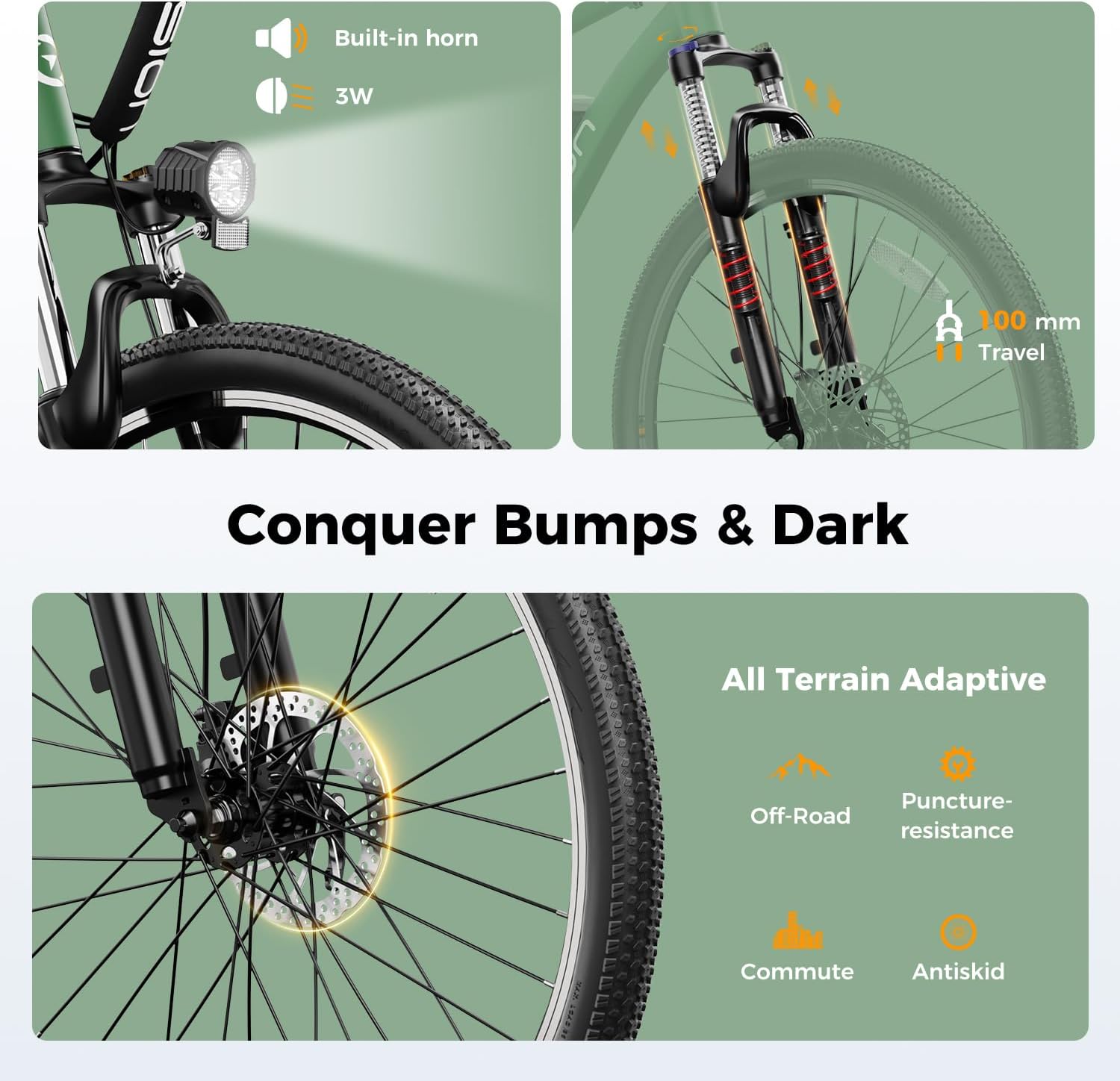 Jasion EB5 Electric Bike for Adults with 1000W Peak Motor,Removable Battery Commuting Electric Mountain Bike,Up to 40Miles,7-Speed and Front Fork Suspension Ebike