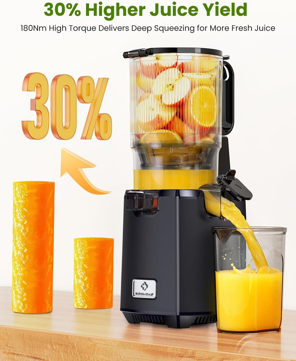 LINKChef Cold Press Juicer Machines, 130mm Diameter and 1.8L Capacity Juicers Whole Fruit and Vegetable, 250W Masticating Slow Juicer with Automatic Cutting, BPA-Free Tritan