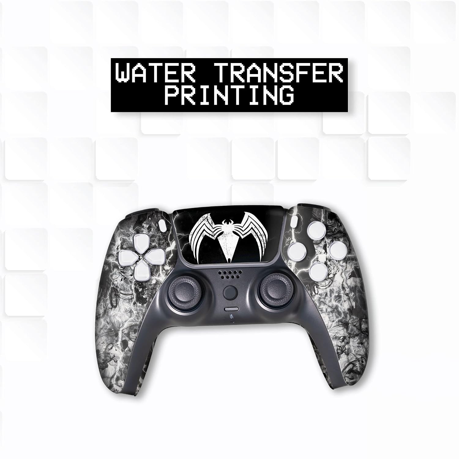 Vennom Custom PS-5 Controller Wireless compatible with Play-Station 5 Console by BCB Controllers | Proudly Customized in USA with Permanent HYDRO-DIP Printing (NOT JUST A SKIN) (MODDED)