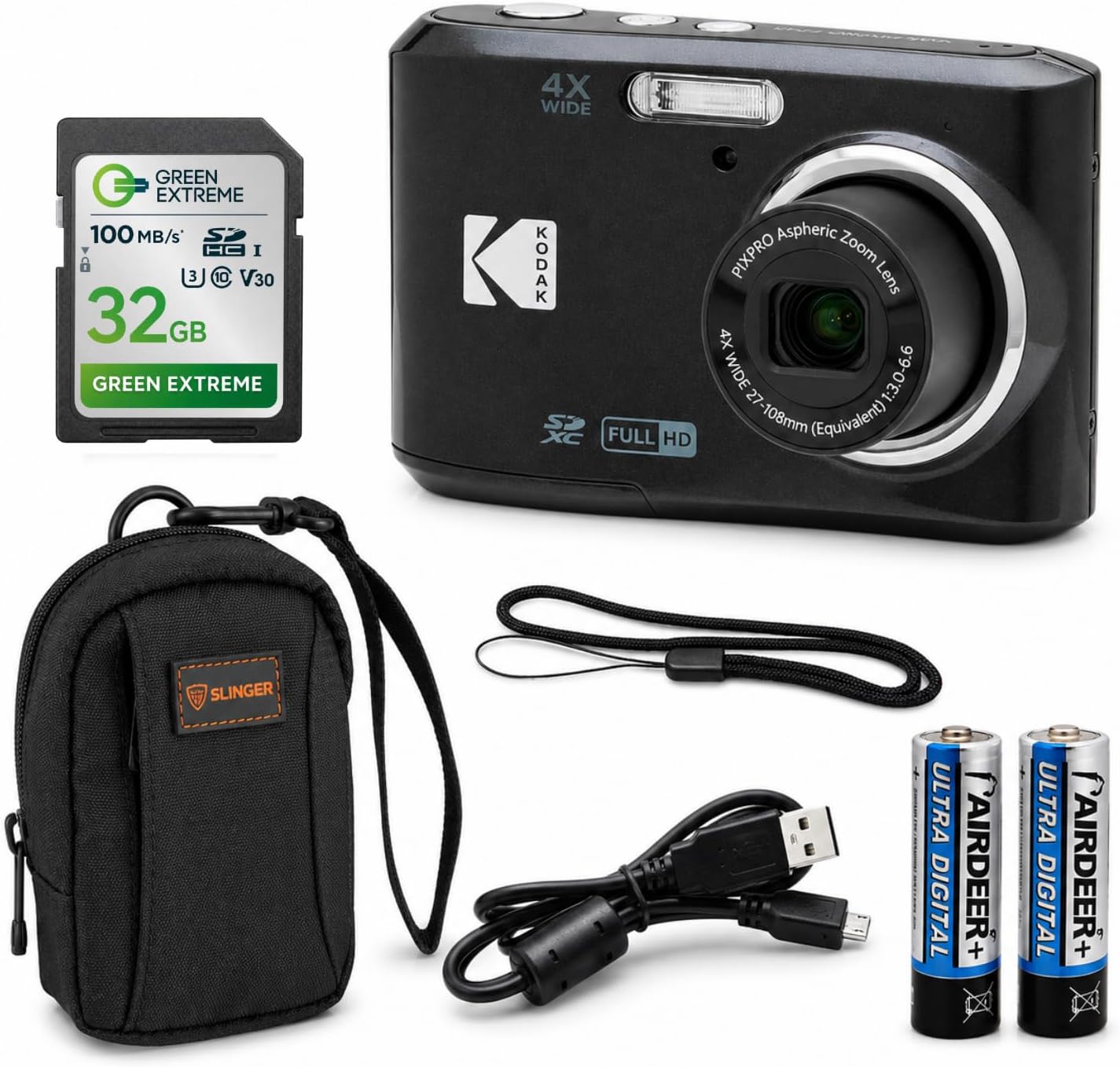 KODAK PIXPRO FZ45-BK 16MP Digital Camera 4X Optical Zoom 27mm Wide Angle 1080P Full HD Video 2.7' LCD Vlogging Camera, Bundle with Camera Case and 32GB SD Card, Kodak 1-Year Limited Warranty. (Black)