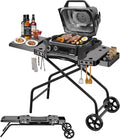 Hisencn Foldable Grill Cart for Ninja Woodfire Outdoor Grill OG700 Series OG701 OG751 OG705 OG750 & Blackstone 22' | Portable BBQ Stand with Wheels, Side Table & Storage Basket