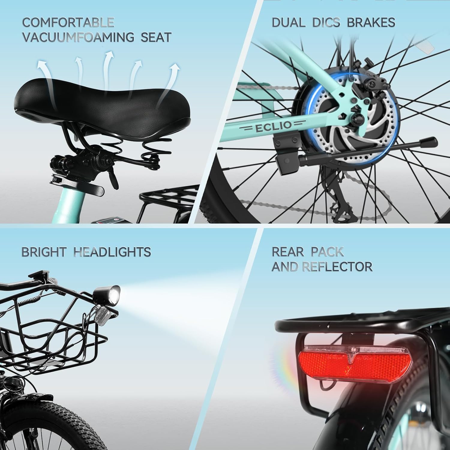 Electric Bike for Adults, Peak 700W Motor 20MPH, 374.4Ah Removable Battery 50Miles Ebike, 24'' Step Thru City Cruiser E Bike,7-Speed,Full Suspension,Front Basket, Full Suspension,UL 2849 Standard