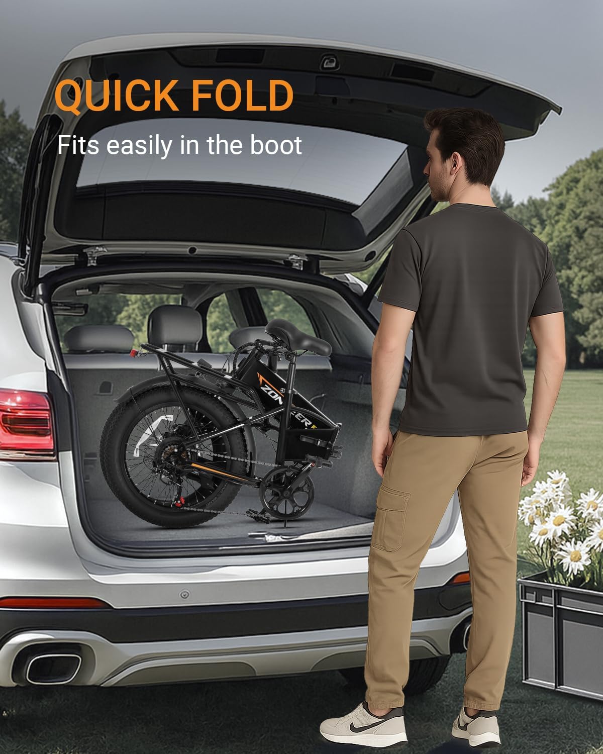 Folding Electric Bike, 48V 10.4AH Large Removable Battery E Bike, 28 MPH, 50 Miles Max Range, 20' Fat Tire Electric Bike for Adults, Adult Electric Bicycles for Commute