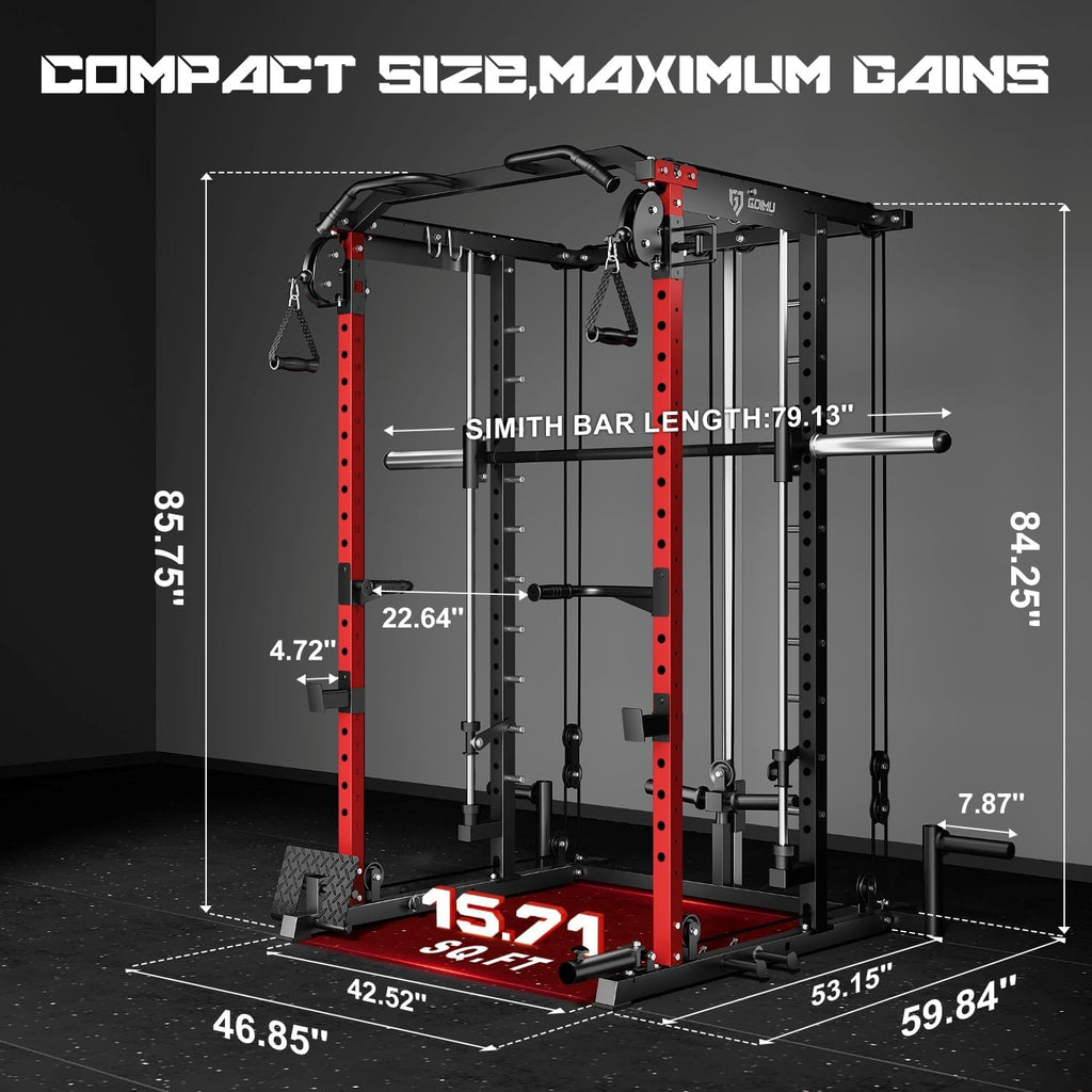 S1-V4 Smith Machine, 2000LBS Power Cage with Cable Crossover System, All-in-One Squat Rack with Smith Bar, Strength Training Equipment for Hone Gym