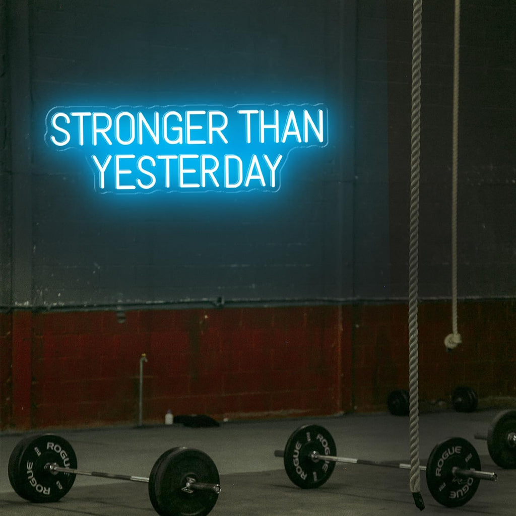 Stronger Than Yesterday Neon Sign Large, Dimmable Gym Wall Decor, LED Light Up Signs for Hotels, Bars, Game Room, Home, Office Building, Gift for Fitness Fan, 30x9.3'