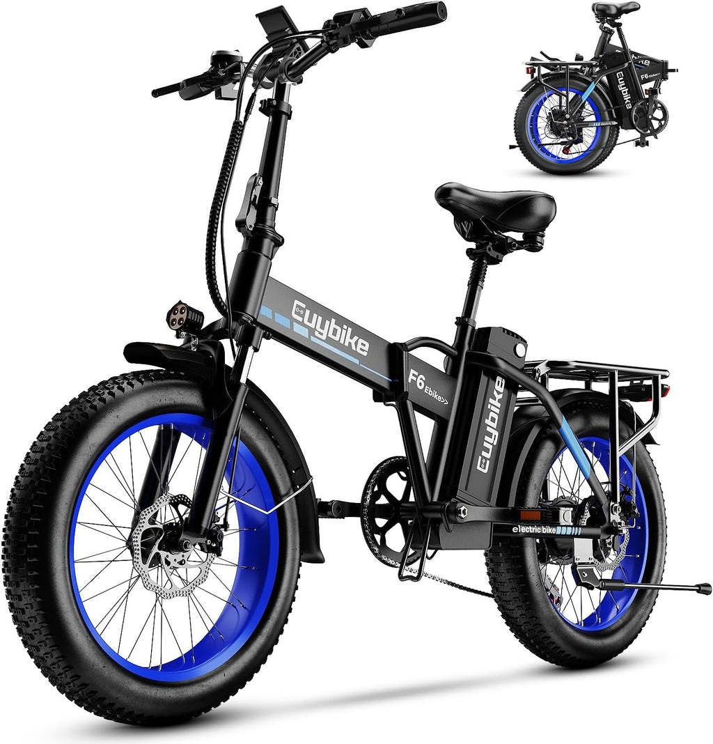 bluebiko 1000W Folding Electric Bike, 48V 20AH Removable Battery E Bike, 70 Miles Max Range, 20' Fat Tire Adults Electric Bike,7-Speed Ebike for City Commuting,Off-Roading,Mountain