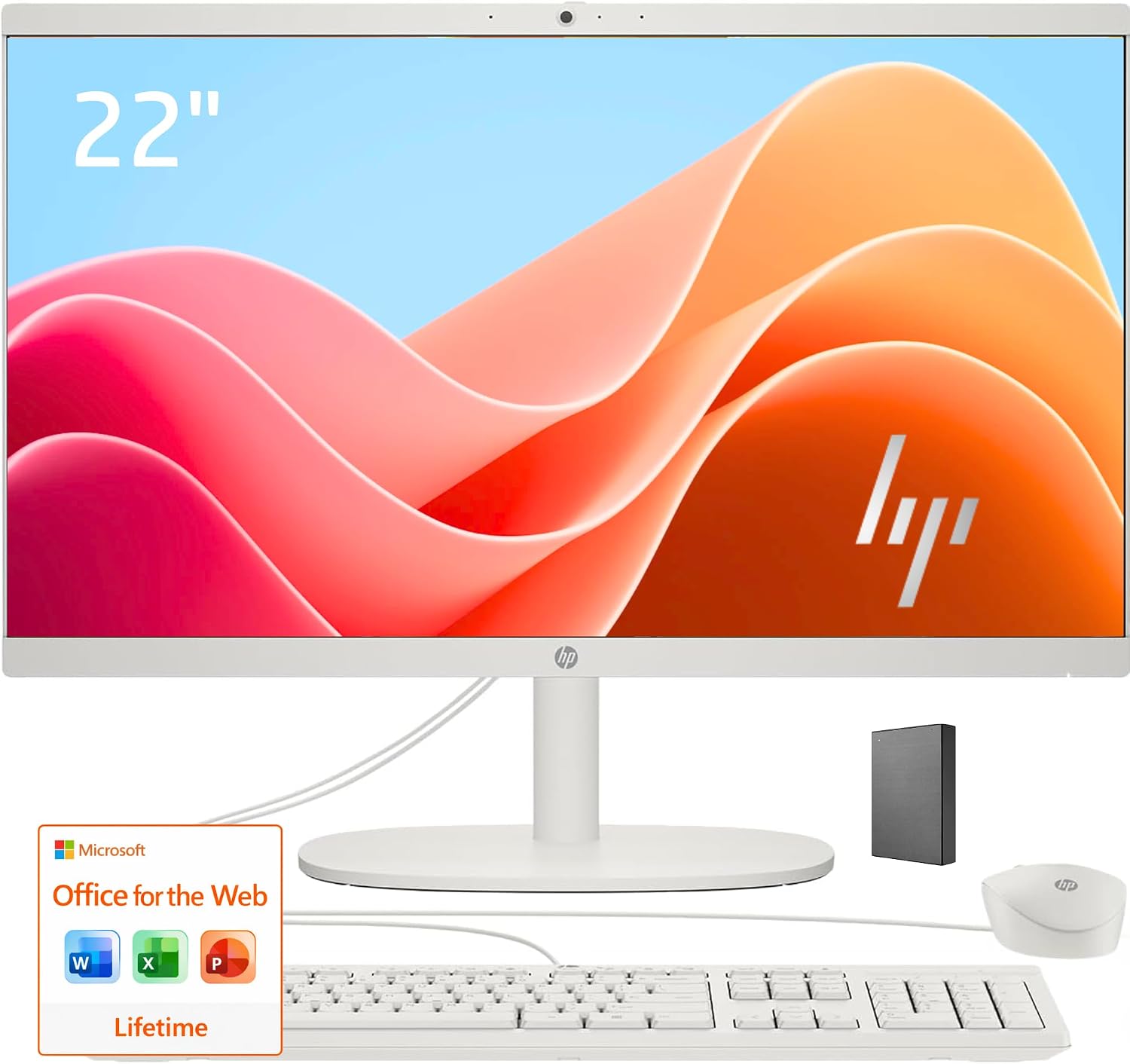HP 22' FHD All-in-One Desktop Computer • 8GB DDR5 RAM • 128GB External and 128GB UFS Storage | The New Version for Everyday Efficency • Latest 13th Gen Intel Quad-Core • Office 365 for The Web