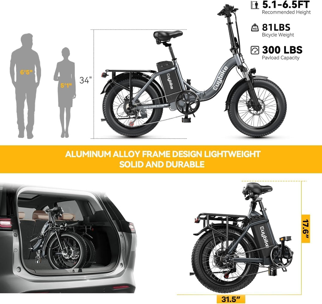 Folding Electric Bike for Adults and Seniors, 1000W Motor 48V 20AH Battery 30MPH 80 Miles, 20' Fat Tire All Terrain Ebike, 7-Speed Commuter E Bike, Step-Thru Electric Bicycle for Women and Teens