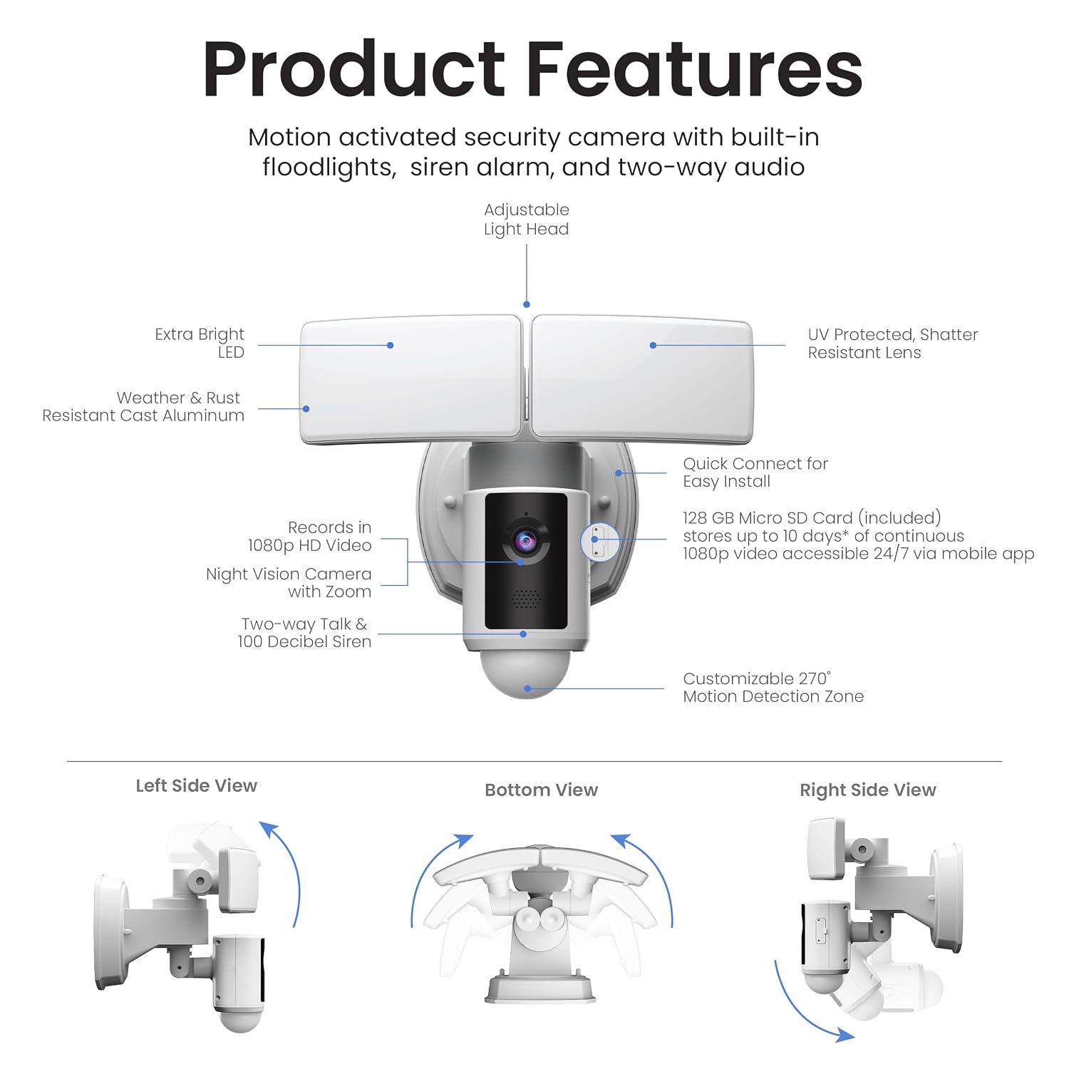 Feit Electric SEC5000/CAM/WIFI Outdoor LED Smart Security Camera with Motion Sensor, 2-Way Audio, 5000 Lumens Floodlight, Works with Alexa and Google Asst, Alarm, Hardwired, Updated Version of SEC3000