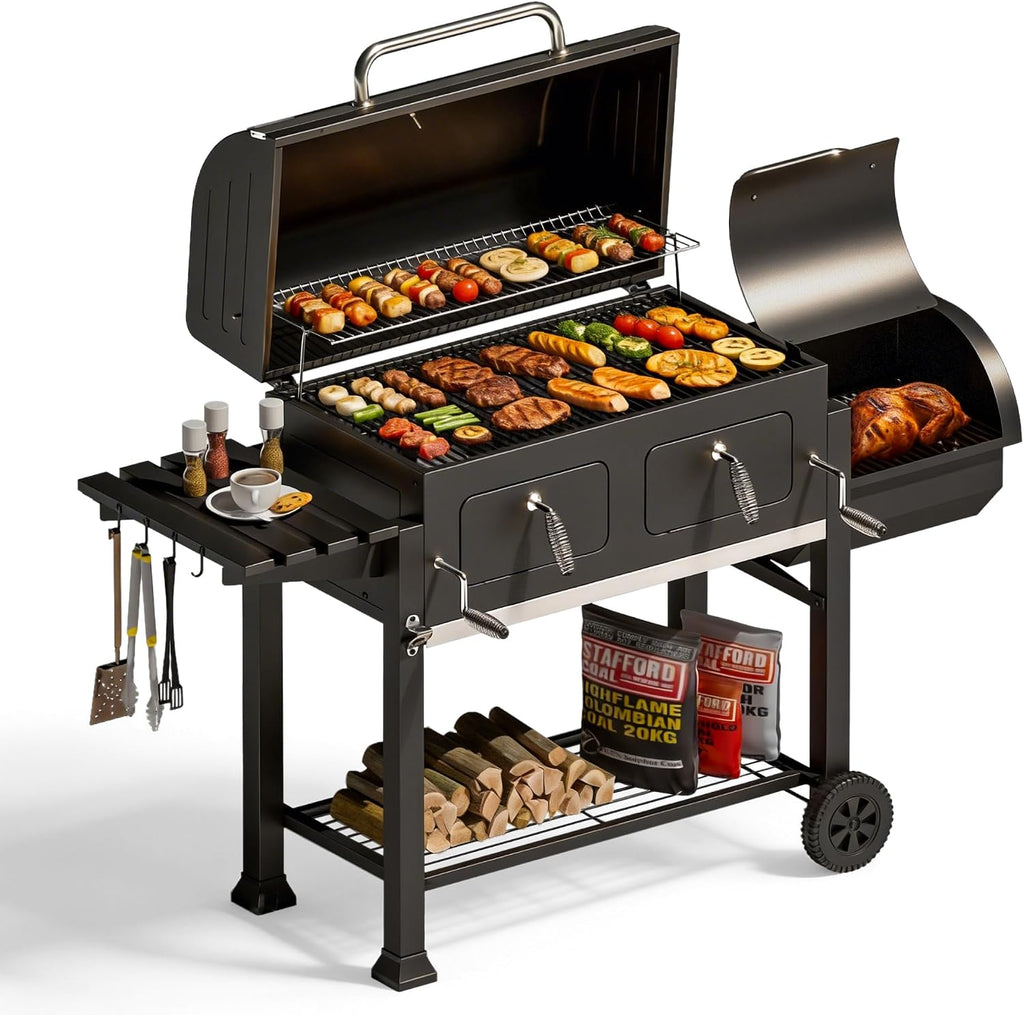 MFSTUDIO 49' 2 in 1 Charcoal Grill & Smoker Combo, Outdoor Grill with Enamel Coated Charcoal Tray, 1015 SQ.IN Cooking Area, Adjustable Top Vent and Chimney for Outdoor Grilling