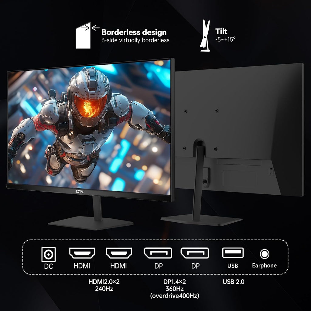 KTC 24.5 Inch 400Hz Gaming Monitor, FHD 1080P 240Hz Computer Monitor, Fast IPS, FreeSync/G-Sync Compatible, HDR400, DisplayPort x2 HDMI x2, VESA, Tilt Adjustable,H25X7