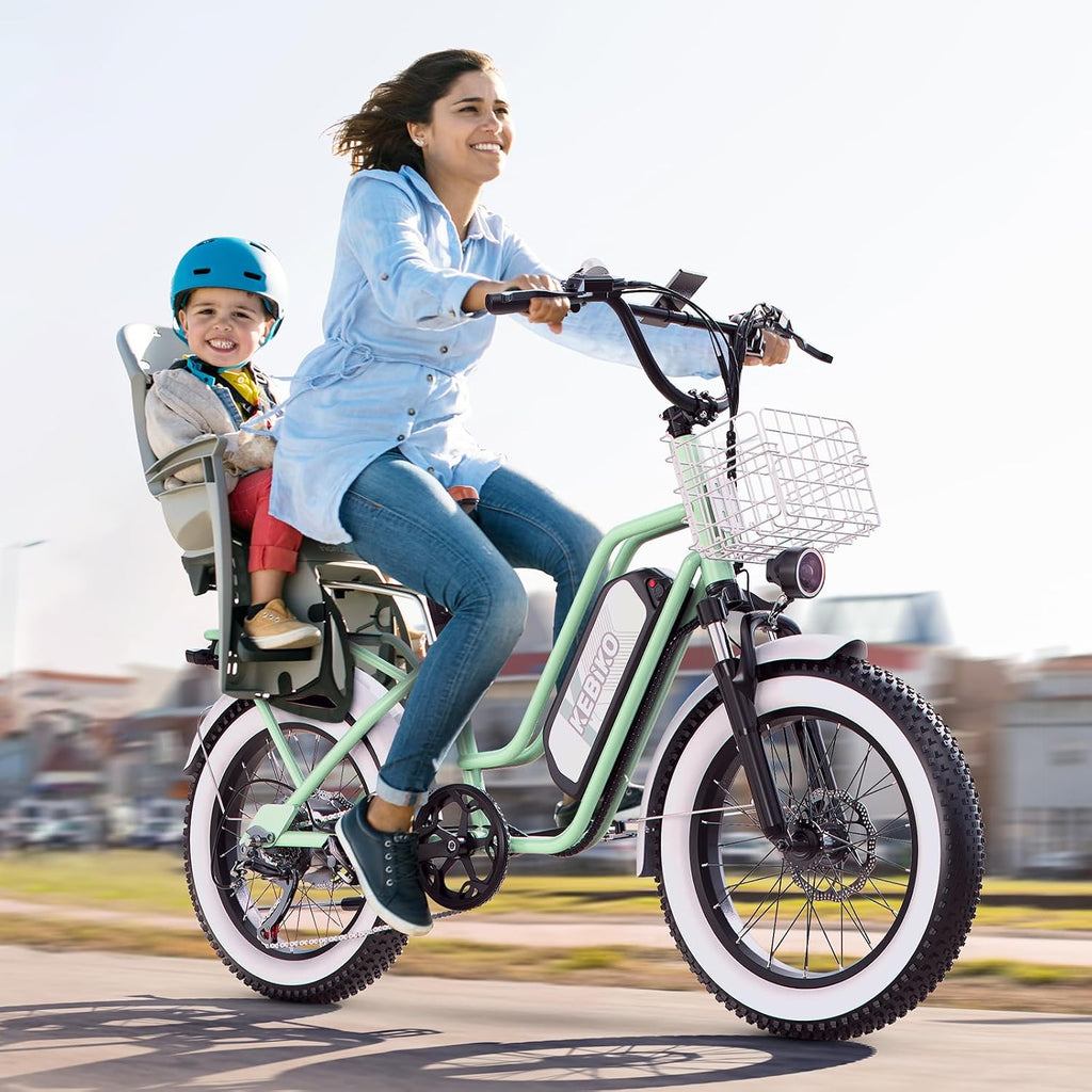 bluebiko 2 Seater Electric Bike, 48V 20AH(𝟗𝟔𝟎𝐖𝐇) Large Removable Battery, 𝟏𝟑𝟎𝟎𝐖 Peak Motor, 20'x 4.0' Fat Tire Ebike for Adults, 80+Miles, City Couple E Bike for All Terrain