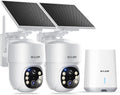 SOLIOM- 5MP Security Cameras Wireless Outdoor, No Subscription & Solar Powered,2-Cam Pack Home Security Camera with 360° Auto Human Motion Tracking, 3K Color Night Vision,5G & 2.4G Router Compatible