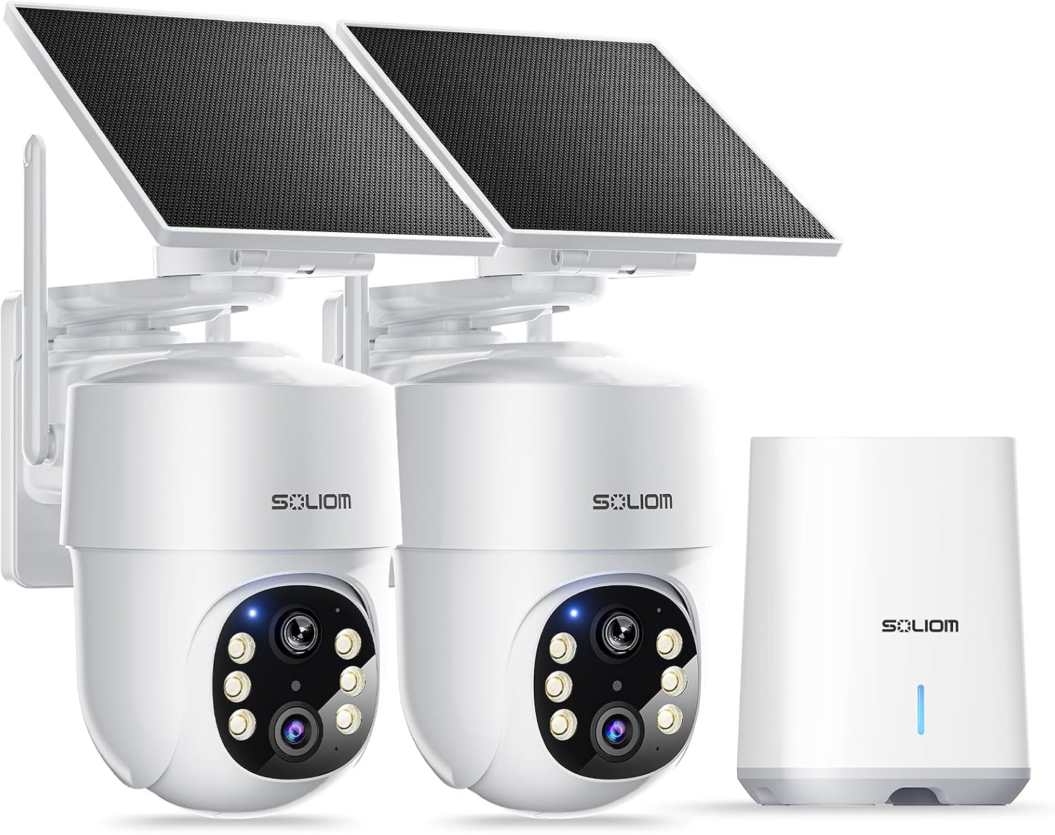 SOLIOM- 5MP Security Cameras Wireless Outdoor, No Subscription & Solar Powered,2-Cam Pack Home Security Camera with 360° Auto Human Motion Tracking, 3K Color Night Vision,5G & 2.4G Router Compatible