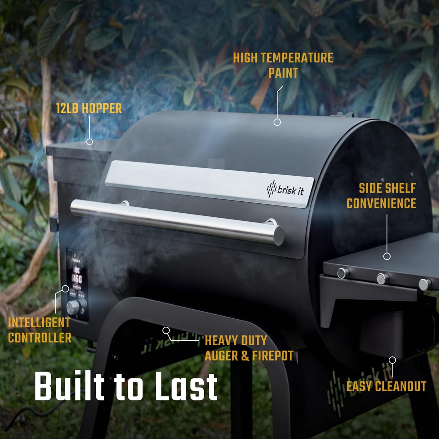 Brisk It Zelos-450 Electric Wood Pellet Smoker Grill – A.I. Smart BBQ Grills with WiFi, 450 sq.in Cooking Area, 7-in-1 Outdoor Grill & Smoker, PID Controller (Up to 500°F), Meat Probe