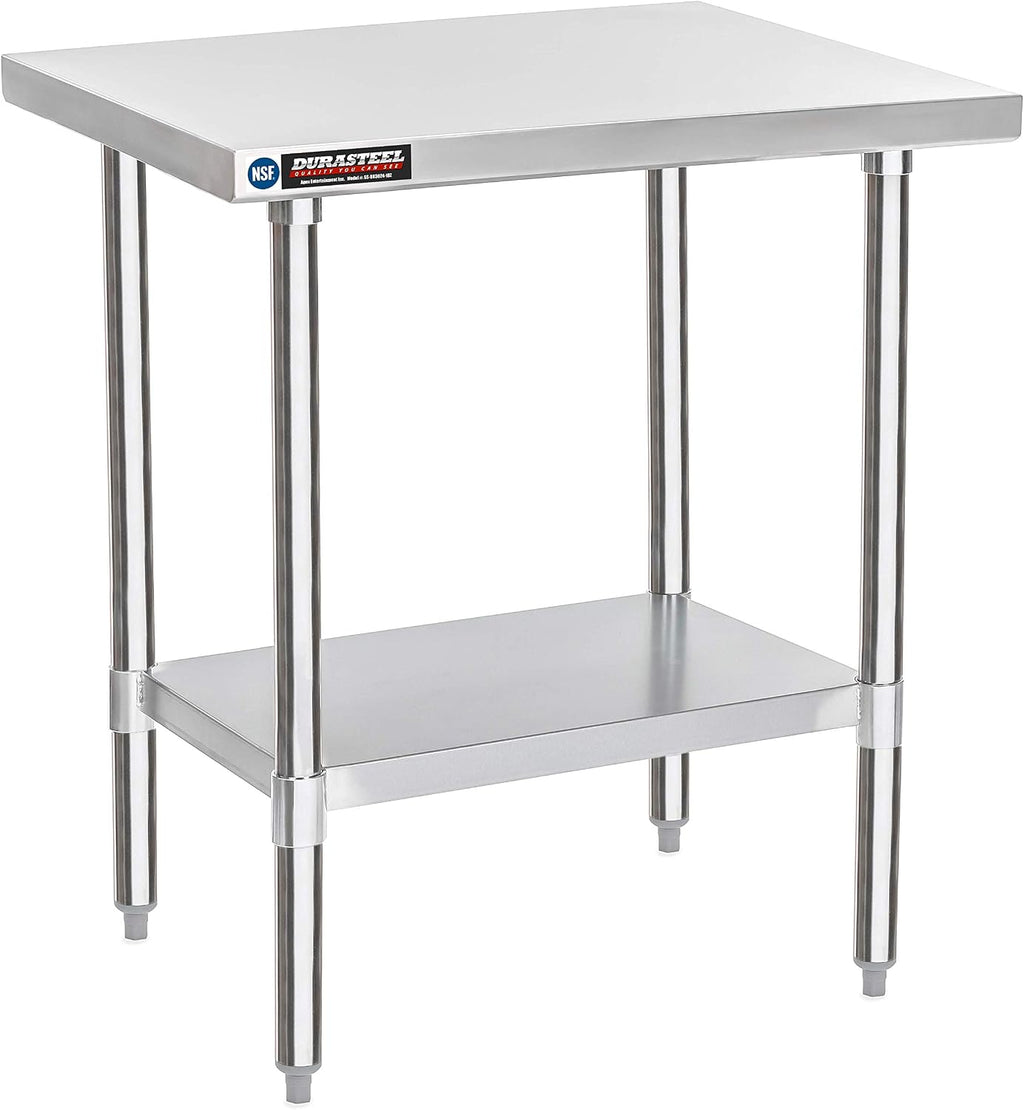 DuraSteel 30x24 Small Stainless Kitchen Island - NSF Outdoor Grill Work Station with Under Shelf - Metal Microwave Stand - For Laundry Room, Kitchen, Garage, Restaurant