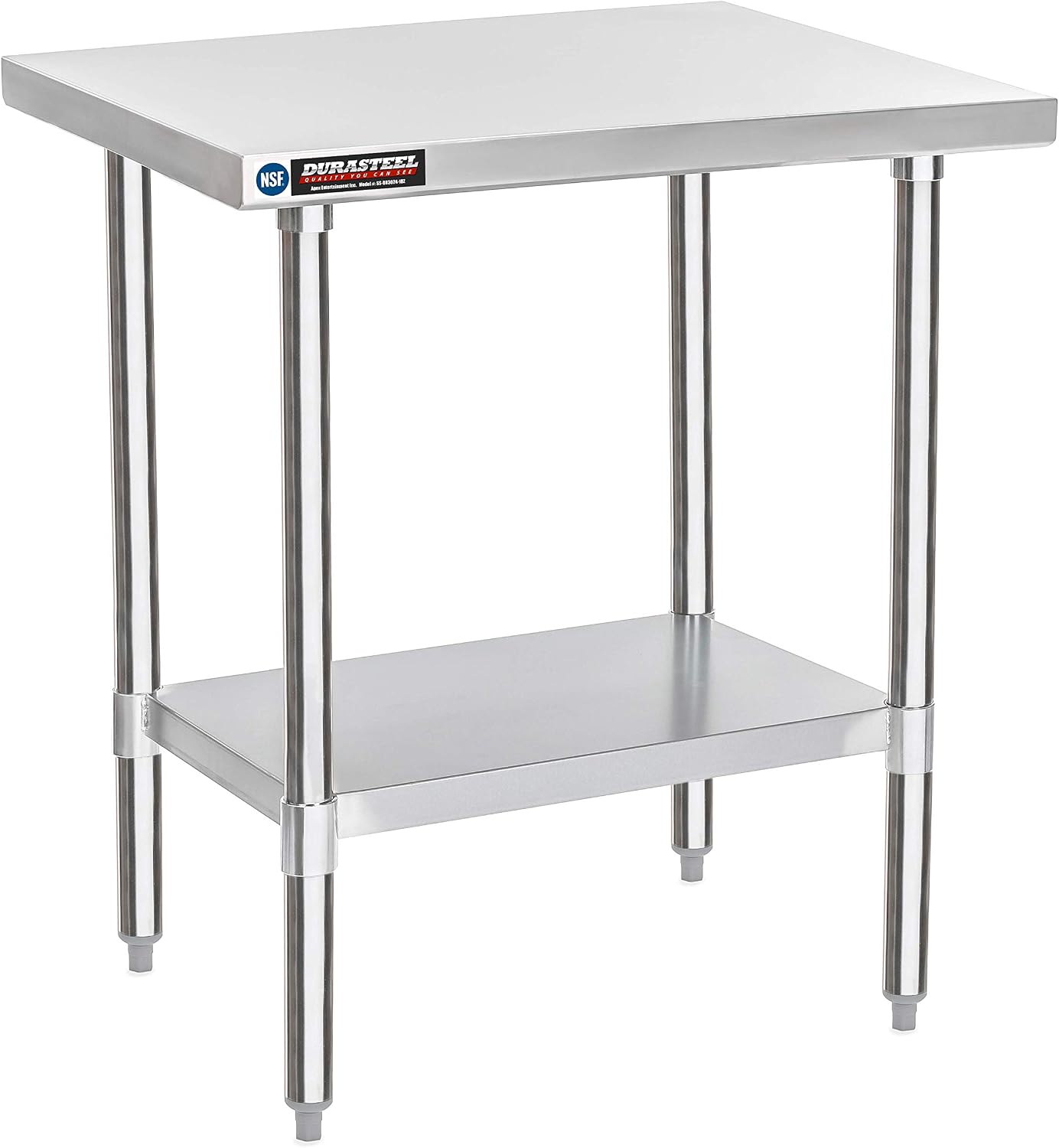 DuraSteel 30x24 Small Stainless Kitchen Island - NSF Outdoor Grill Work Station with Under Shelf - Metal Microwave Stand - For Laundry Room, Kitchen, Garage, Restaurant