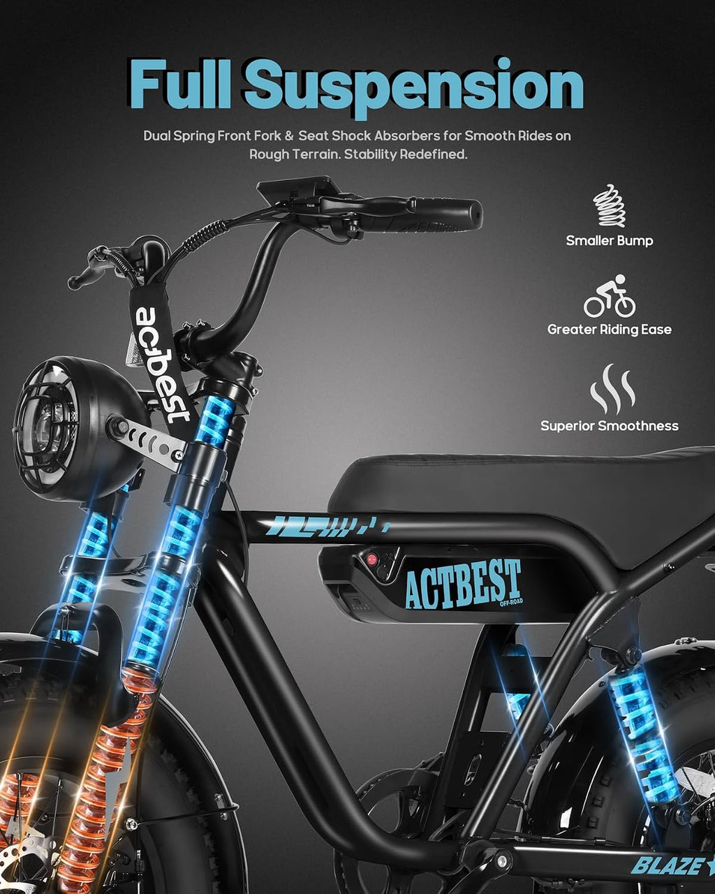 ACTBEST 16'/20'/26' Fat Tire Electric Bike for Adults/Teens, 1200W/1500W Peak Motor, 25MPH/28MPH & 55-75 Miles Long Range, Full Suspension All-Terrain eBike for Mountain,Snow,Sand