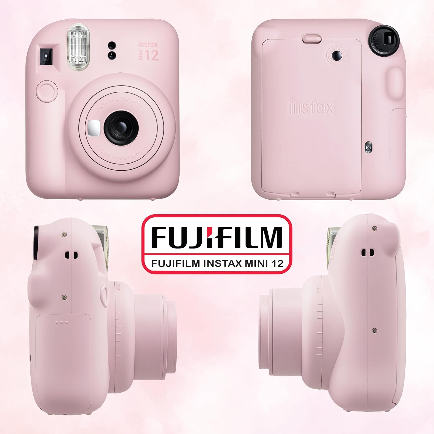 Fujifilm Instax Mini 12 Instant Camera Bundle with Fujifilm Instax Mini Instant Film Value Pack (60 Sheets) with Accessories Including Protective Case, Strap, Photo Album (Blosssom Pink)