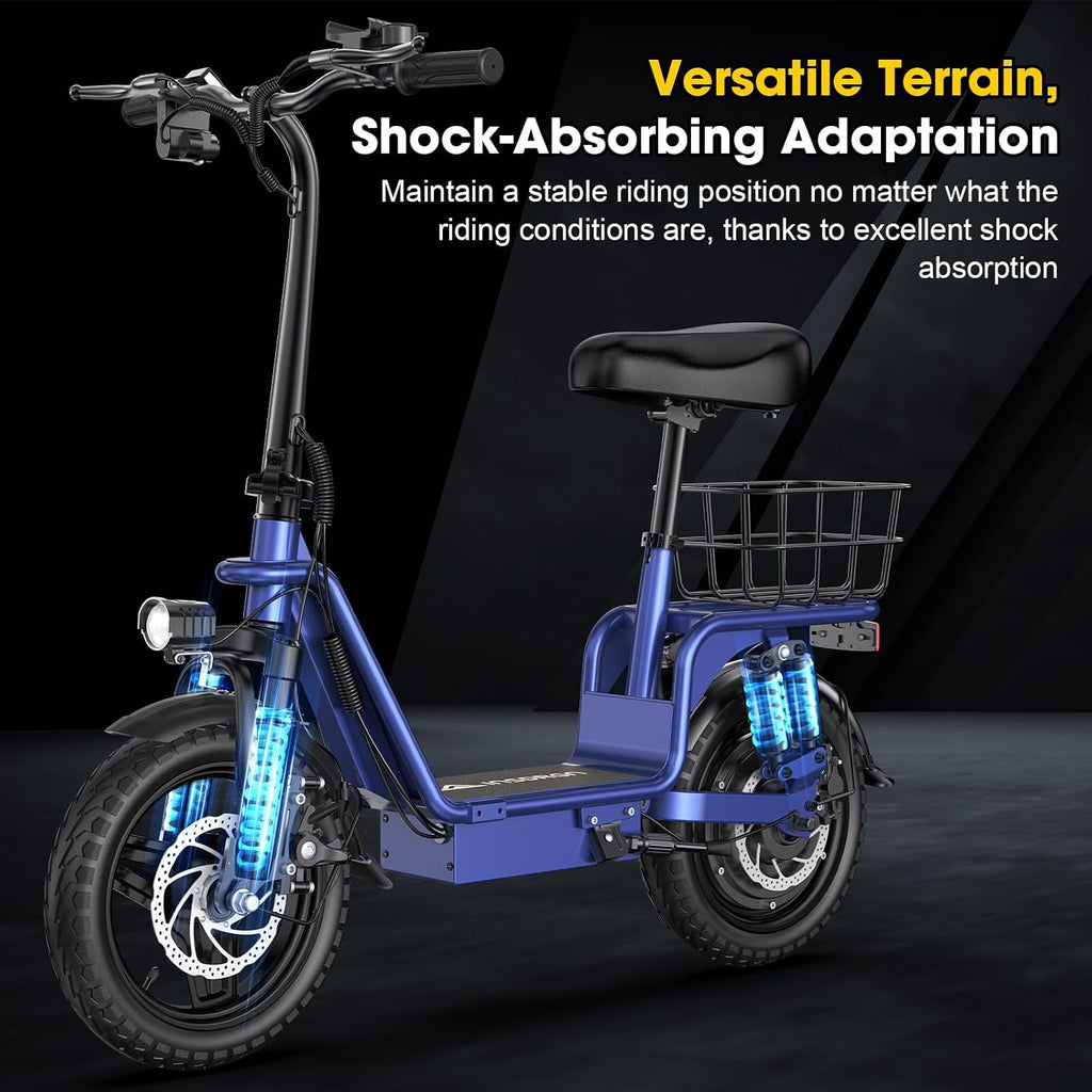 INSDRGN Adults Electric Scooter with Seat,1000W Peak Motor 48V 10.4AH Foldable Electric Scooter,14' Tires,20MPH, 28-Mile Long Range and Dual Disc Brakes,330lbs Max Load