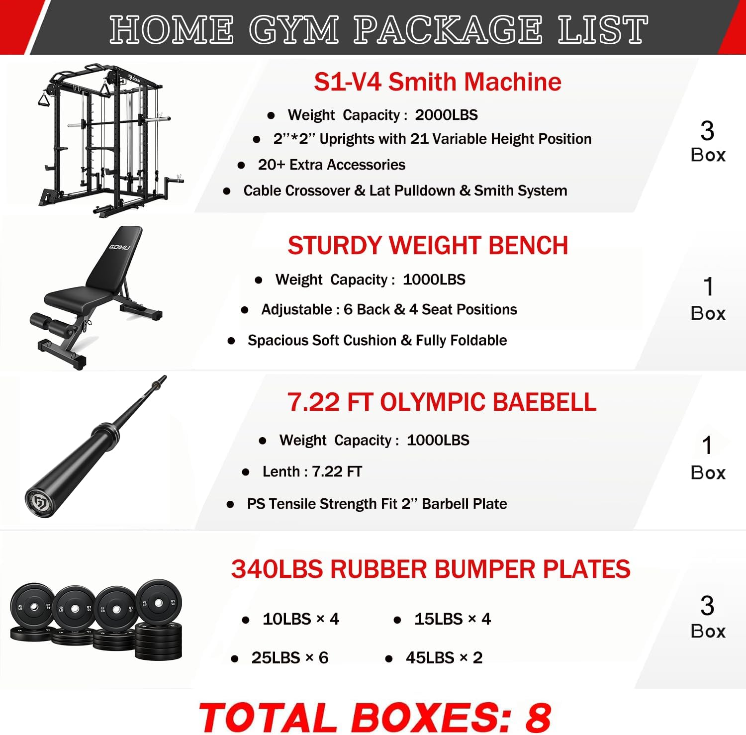 S1-V4 Smith Machine, 2000LBS Power Cage with Cable Crossover System, All-in-One Squat Rack with Smith Bar, Strength Training Equipment for Hone Gym