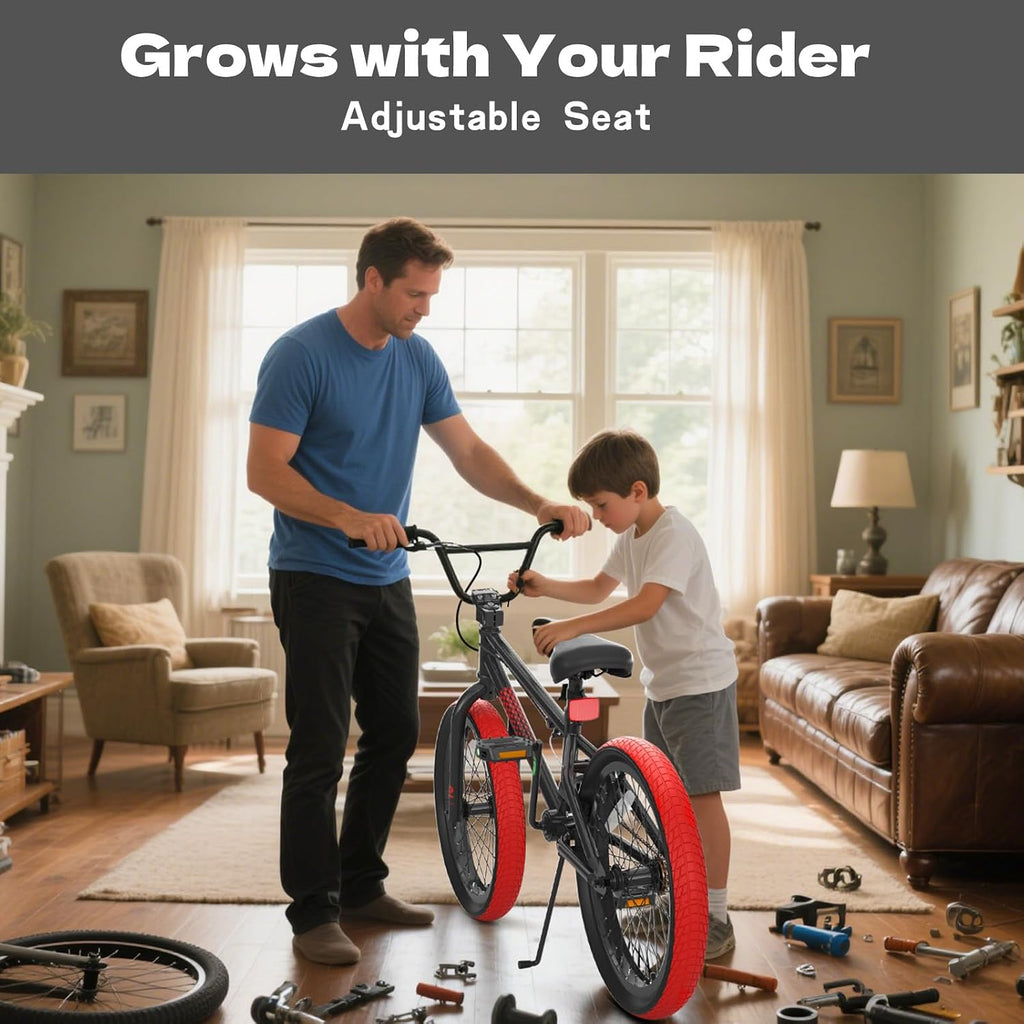 KORIMEFA Freestyle BMX Bike 18 20 inch Kids Boys Trick Bicycle for 7-12 Years Old, Hi-Ten Steel Frame, Beginner-Level to Advanced Riders